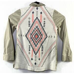 Blu Pepper Jacket Women's Small Tan Drawstring Waist Roll Up Sleeves Lightweight